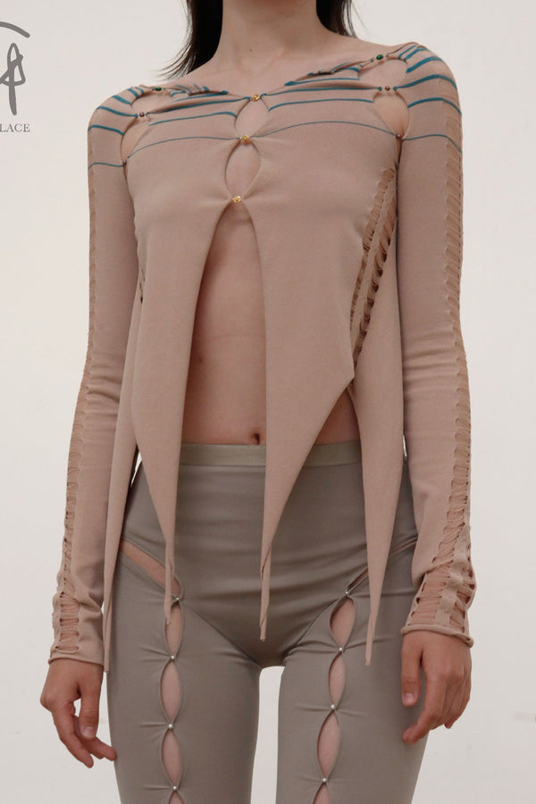 RUI striped cardigan RSS22KN05 Oatmeal /Ocean sea blue stripe